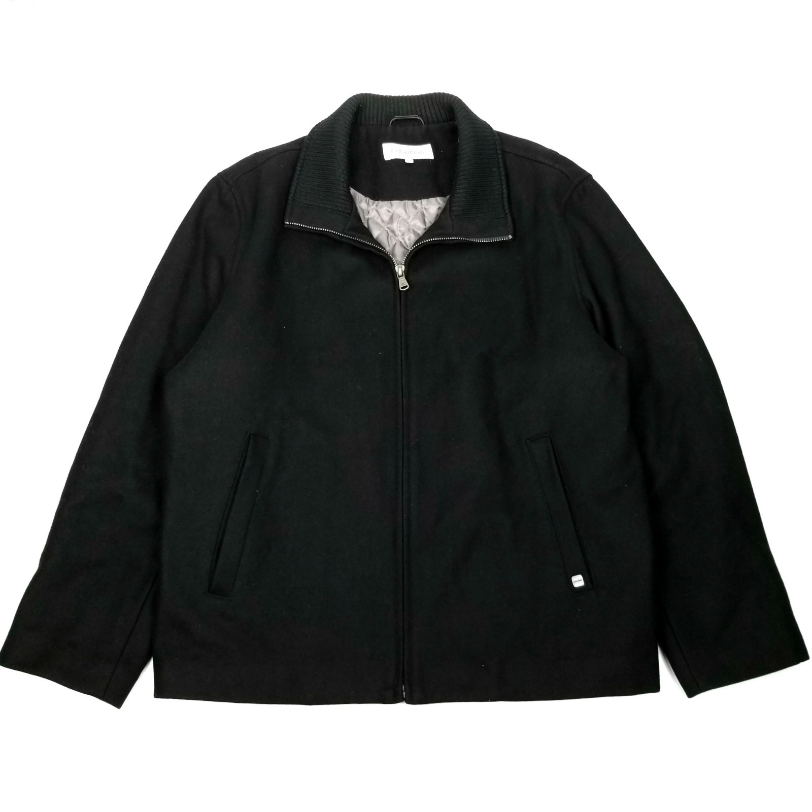 Calvin Klein Black Wool Ribbed Quilted Coat L